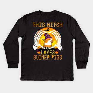 This Witch Loves Guinea Pigs Halloween (113) Kids Long Sleeve T-Shirt